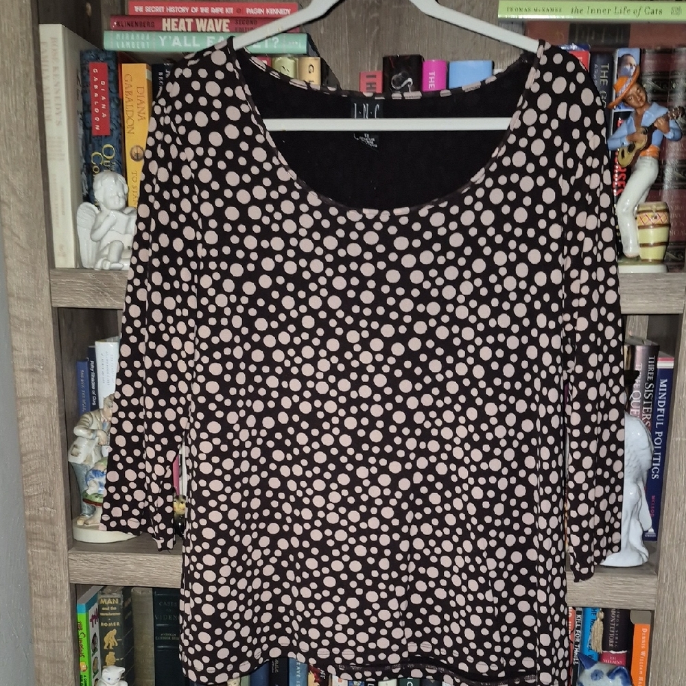 INC International Concepts Black Blush Polka Dot Blouse